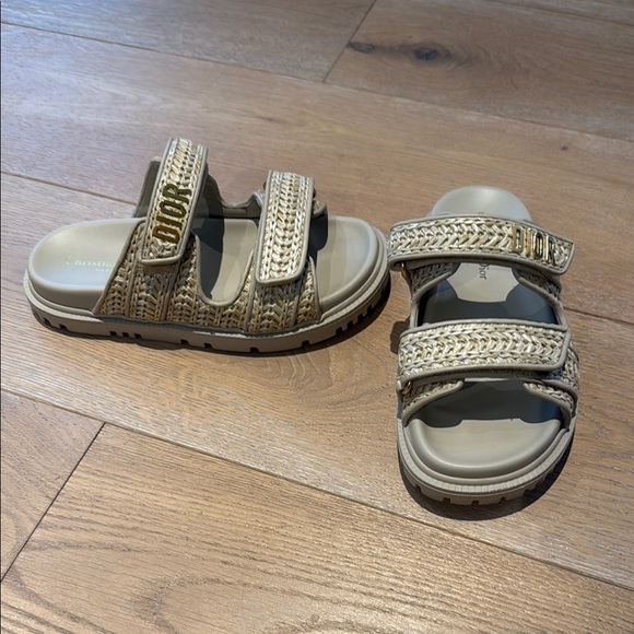 Dior Beige Woven Slide Sandals - Picture 1 of 8